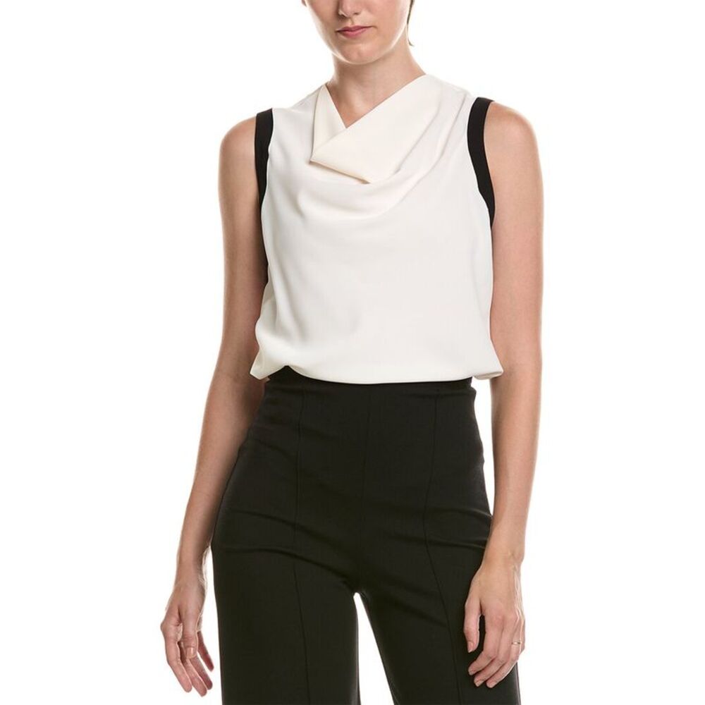 Anne Klein Womens  Petite Cowl Neck Framing Stop, White